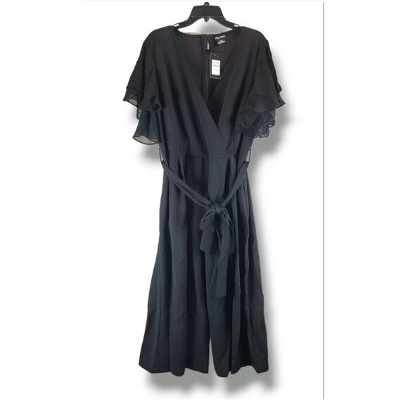 City Chic Plus Size Flutter Sleeve Wide Leg Jumpsuit Black Size Large 20 - Picture 6 of 11